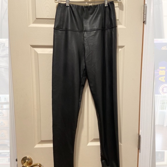 Pants - black pleather straight pants